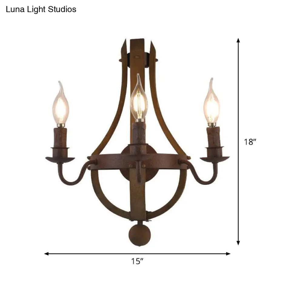 Rustic Candle Metal Sconce Light - 8/11.5/15 Wide Country Style 1/2/3 Lights Dining Room Wall