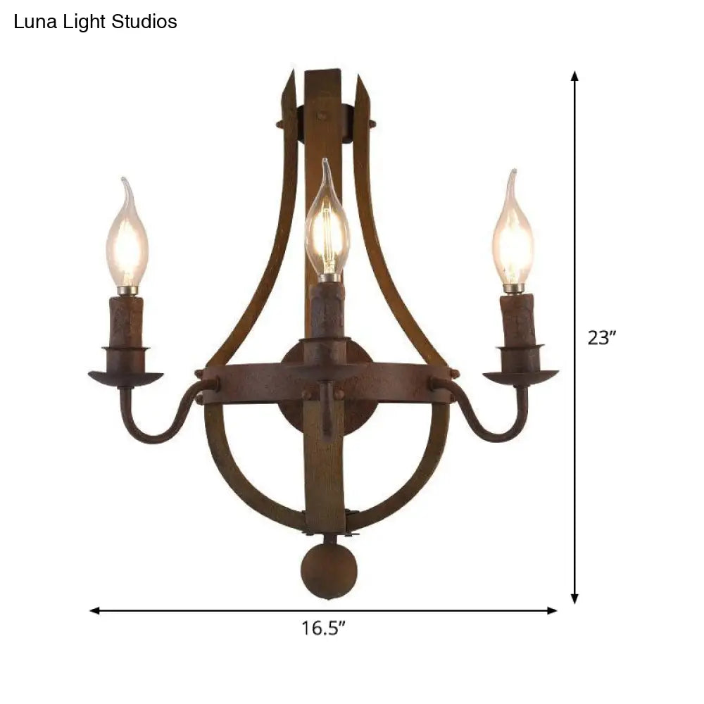 Rustic Candle Metal Sconce Light - 8/11.5/15 Wide Country Style 1/2/3 Lights Dining Room Wall