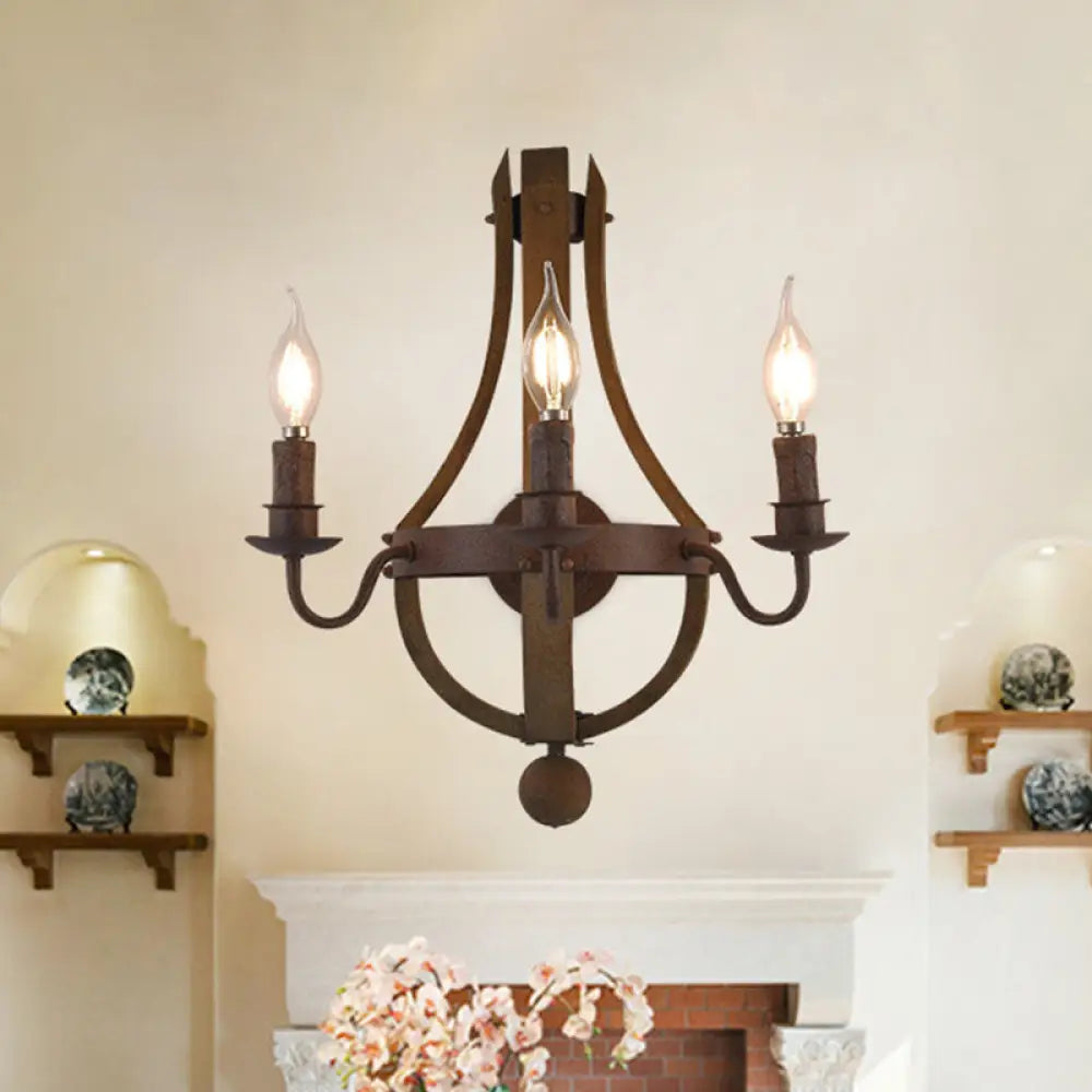 Rustic Candle Metal Sconce Light - 8/11.5/15 Wide Country Style 1/2/3 Lights Dining Room Wall