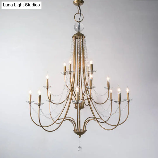 Rustic Candlestick Chandelier With Crystal Strand Elegant Metallic Hanging Light Kit