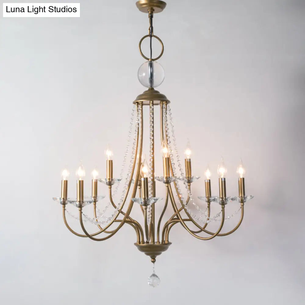 Rustic Candlestick Chandelier With Crystal Strand Elegant Metallic Hanging Light Kit