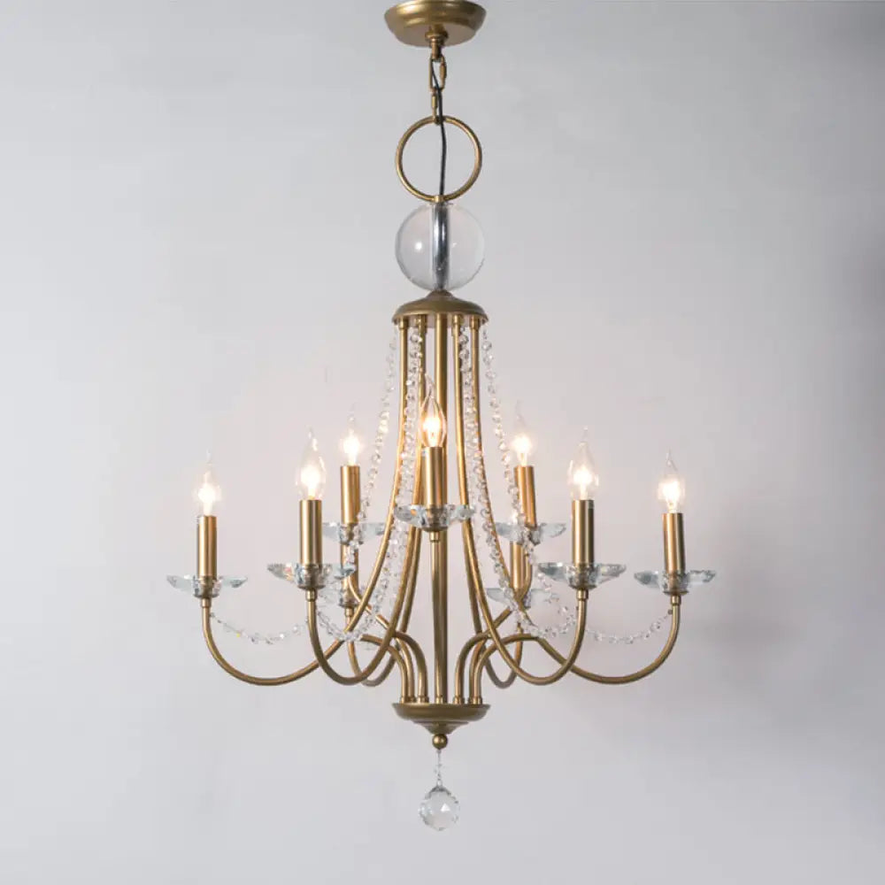 Rustic Candlestick Chandelier With Crystal Strand Elegant Metallic Hanging Light Kit Gold / 2 Tiers