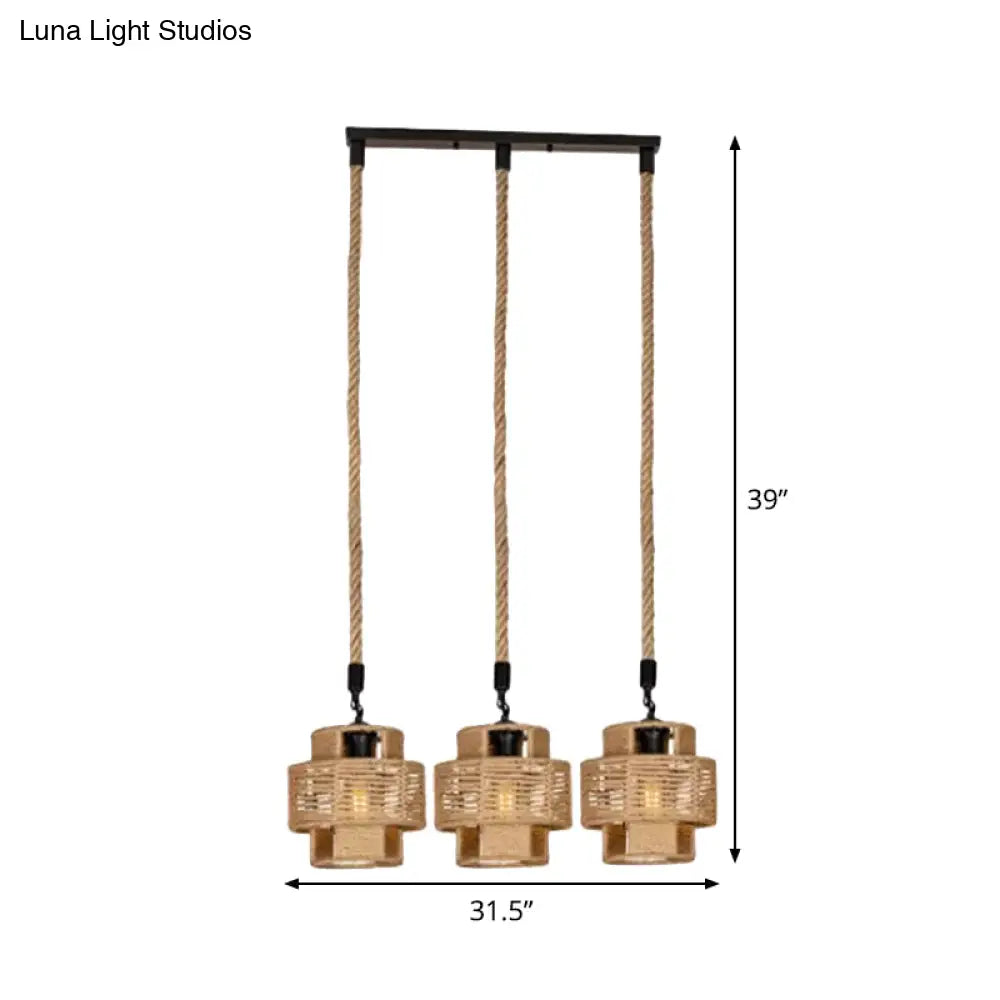 Rustic Canopy Pendant Light With Dual Shade - 3/6 Lights In Brown