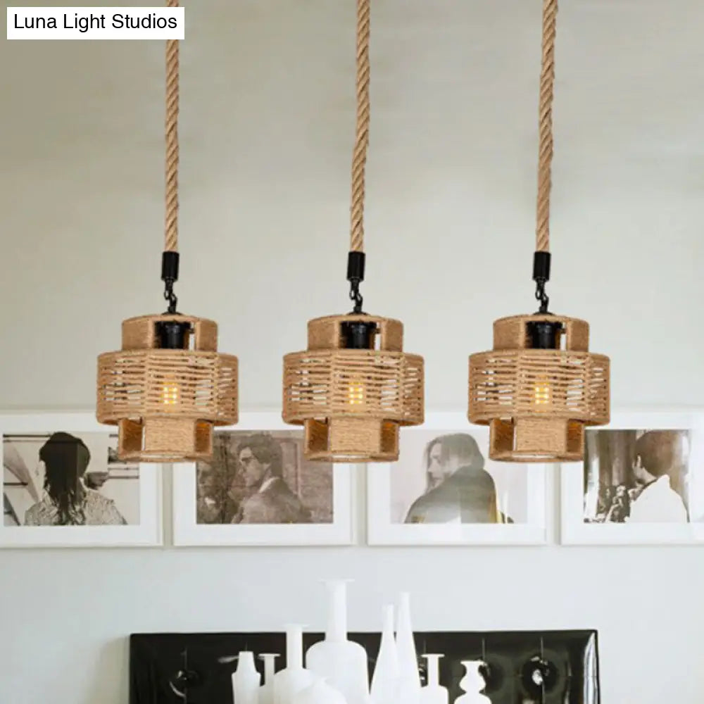 Rustic Canopy Pendant Light With Dual Shade - 3/6 Lights In Brown