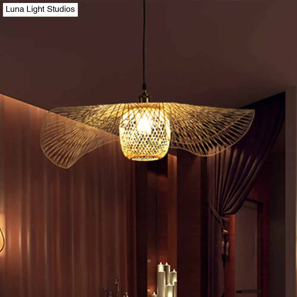 Rustic Ceiling Drop Light With Woven Rattan Dome- Ideal For Cafe And Restaurant - Available In 3