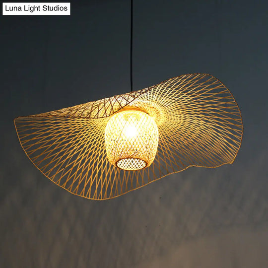 Rustic Ceiling Drop Light With Woven Rattan Dome- Ideal For Cafe And Restaurant - Available In 3