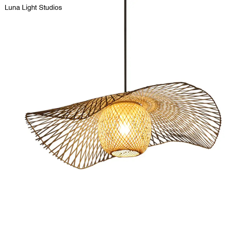 Rustic Ceiling Drop Light With Woven Rattan Dome- Ideal For Cafe And Restaurant - Available In 3