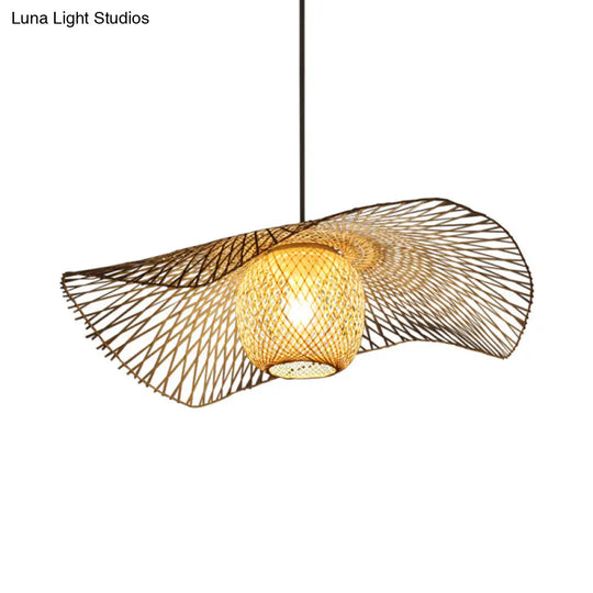 Rustic Ceiling Drop Light With Woven Rattan Dome- Ideal For Cafe And Restaurant - Available In 3