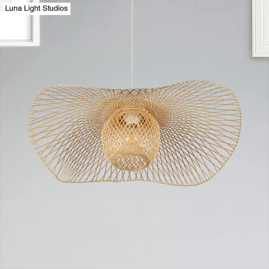 Rustic Ceiling Drop Light With Woven Rattan Dome- Ideal For Cafe And Restaurant - Available In 3