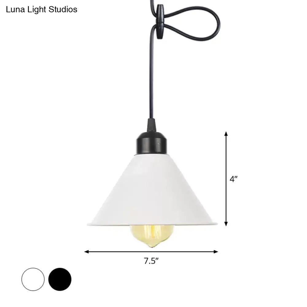 Rustic Ceiling Lamp With Flared Iron Shade For Living Room - Black/White Pendant Light Kit