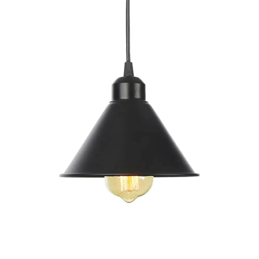 Rustic Ceiling Lamp With Flared Iron Shade For Living Room - Black/White Pendant Light Kit Black / B