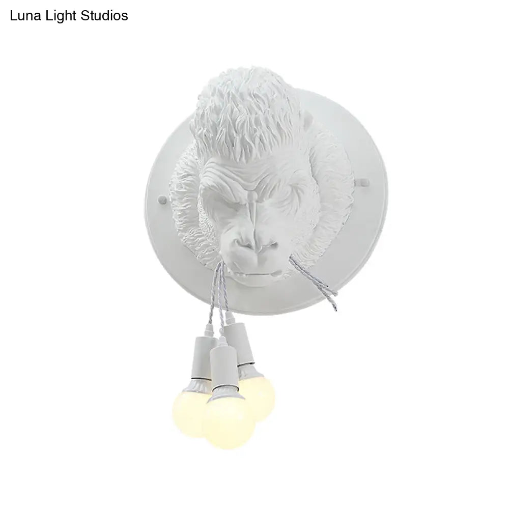 Rustic Chimpanzee Resin Wall Lamp Sconce With 3 Grey/White Heads - Perfect Living Room Fixture