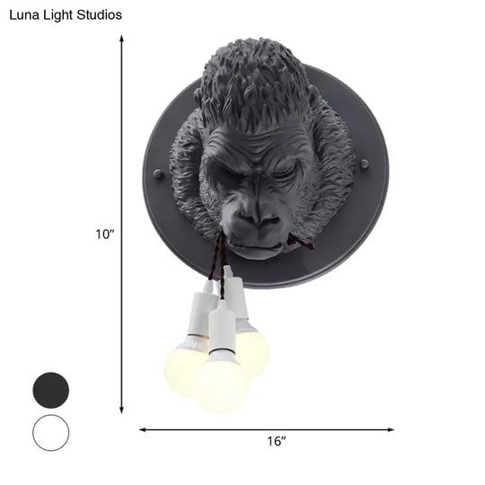 Rustic Chimpanzee Resin Wall Lamp Sconce With 3 Grey/White Heads - Perfect Living Room Fixture