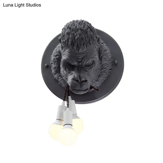 Rustic Chimpanzee Resin Wall Lamp Sconce With 3 Grey/White Heads - Perfect Living Room Fixture