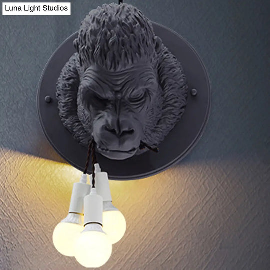 Rustic Chimpanzee Resin Wall Lamp Sconce With 3 Grey/White Heads - Perfect Living Room Fixture