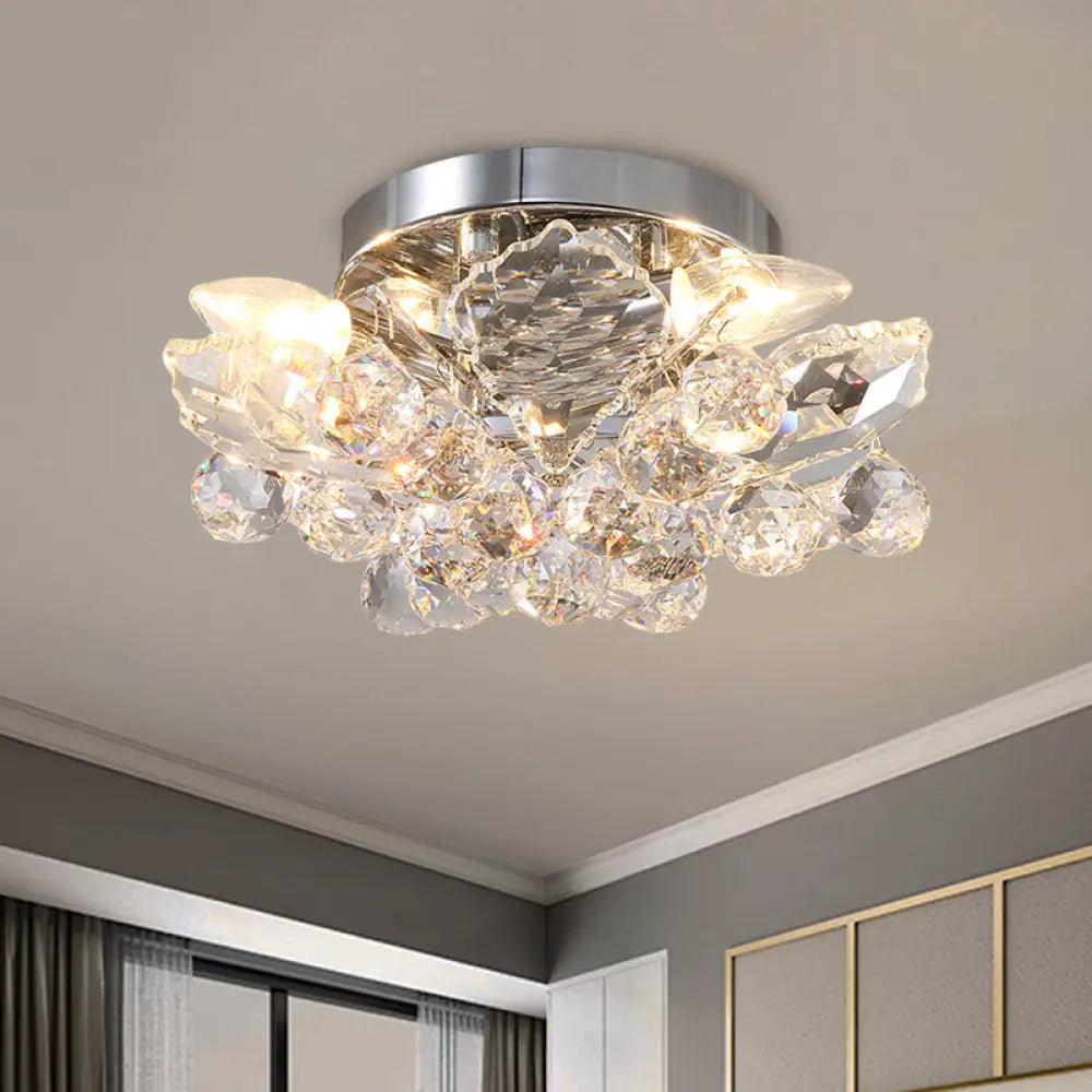 Rustic Chrome/Gold Crystal Ball Ceiling Light Fixture With Beaded Flush Mount - Perfect For Living