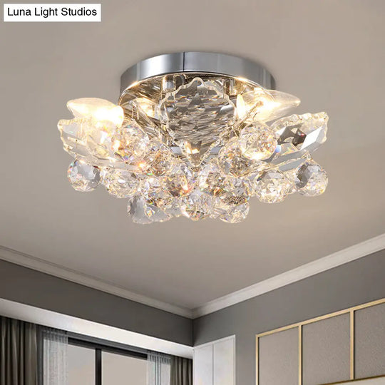 Rustic Chrome/Gold Crystal Ball Ceiling Light Fixture With Beaded Flush Mount - Perfect For Living