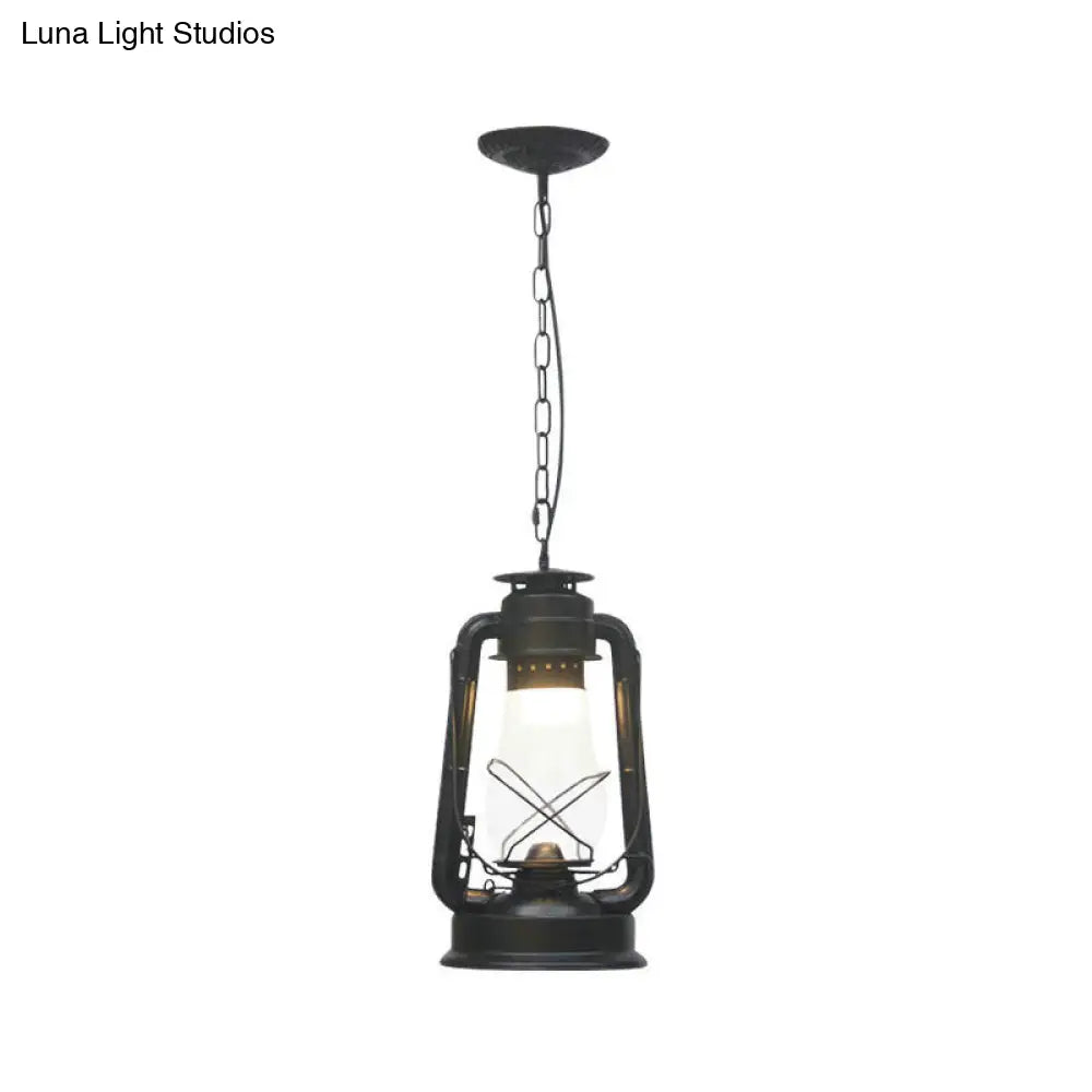 Rustic Clear/Frosted Glass Kerosene Pendant Light: 1-Bulb Dining Room Ceiling Suspension Lamp