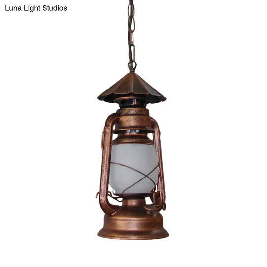 Rustic Clear/Frosted Glass Kerosene Pendant Light: 1-Bulb Dining Room Ceiling Suspension Lamp