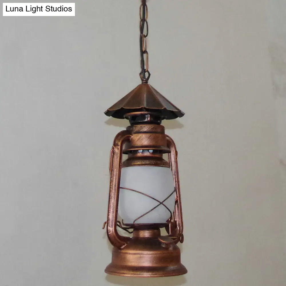 Rustic Clear/Frosted Glass Kerosene Pendant Light: 1-Bulb Dining Room Ceiling Suspension Lamp