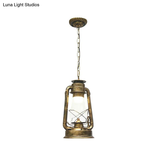 Rustic Clear/Frosted Glass Kerosene Pendant Light: 1-Bulb Dining Room Ceiling Suspension Lamp