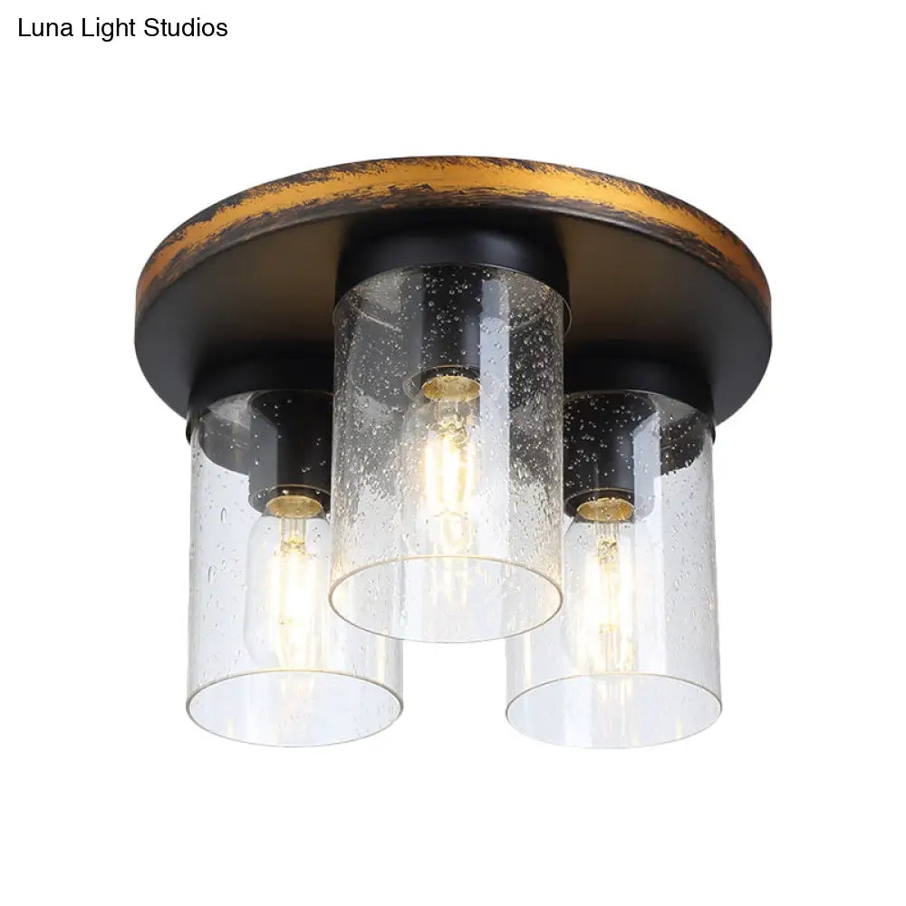 Rustic Clear Glass Ceiling Light With 3 Downward Cylindrical Bulbs - Flushmount