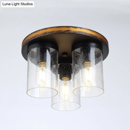 Rustic Clear Glass Ceiling Light With 3 Downward Cylindrical Bulbs - Flushmount