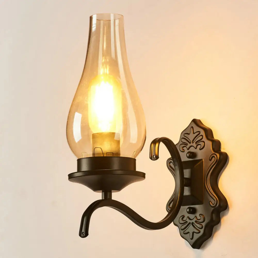 Rustic Clear Glass Lantern Wall Sconce - Perfect Living Room Lighting Black / Arc