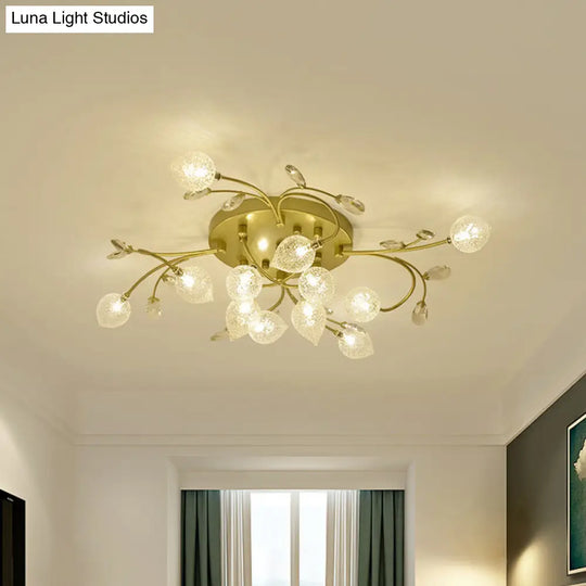 Sputnik Rustic Clear Glass Semi Flush Ceiling Light With Crystal Deco - 8/12-Head Black/Gold