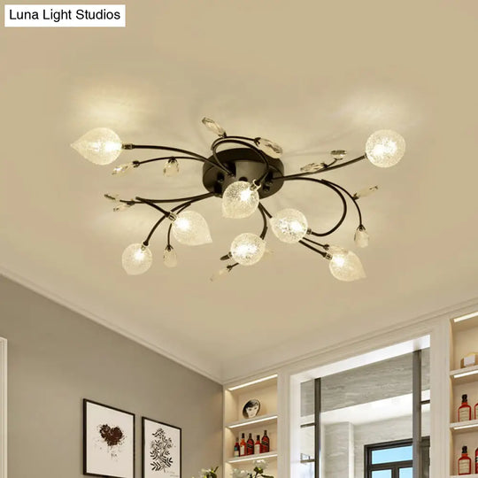 Sputnik Rustic Clear Glass Semi Flush Ceiling Light With Crystal Deco - 8/12-Head Black/Gold