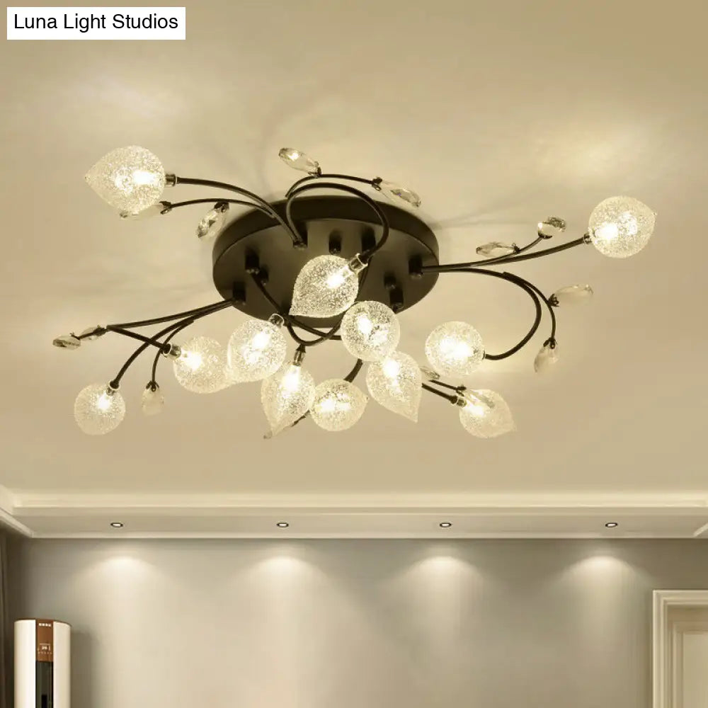 Sputnik Rustic Clear Glass Semi Flush Ceiling Light With Crystal Deco - 8/12-Head Black/Gold