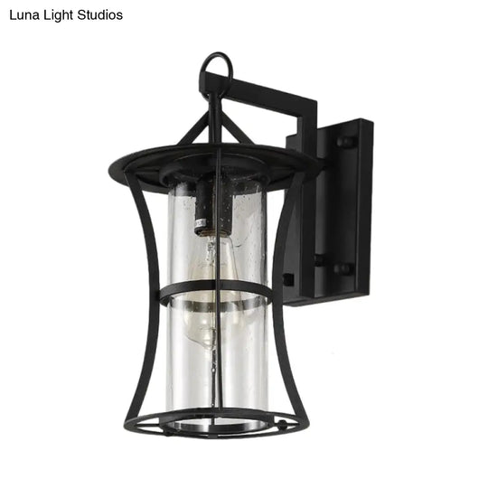 Rustic Clear Glass Wall Light With Textured Shade For Porch Sconce