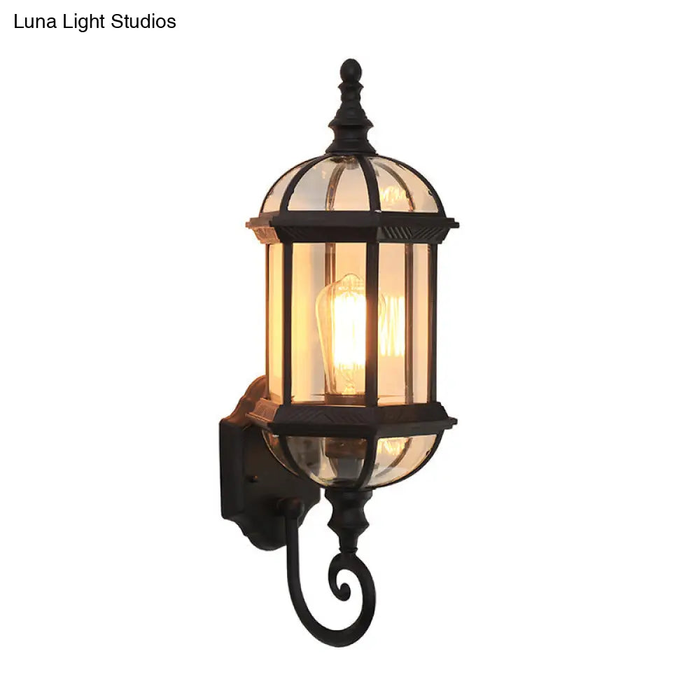 Rustic Clear Glass Wall Lighting - Birdcage Shade 1 Bulb Courtyard Light Fixture