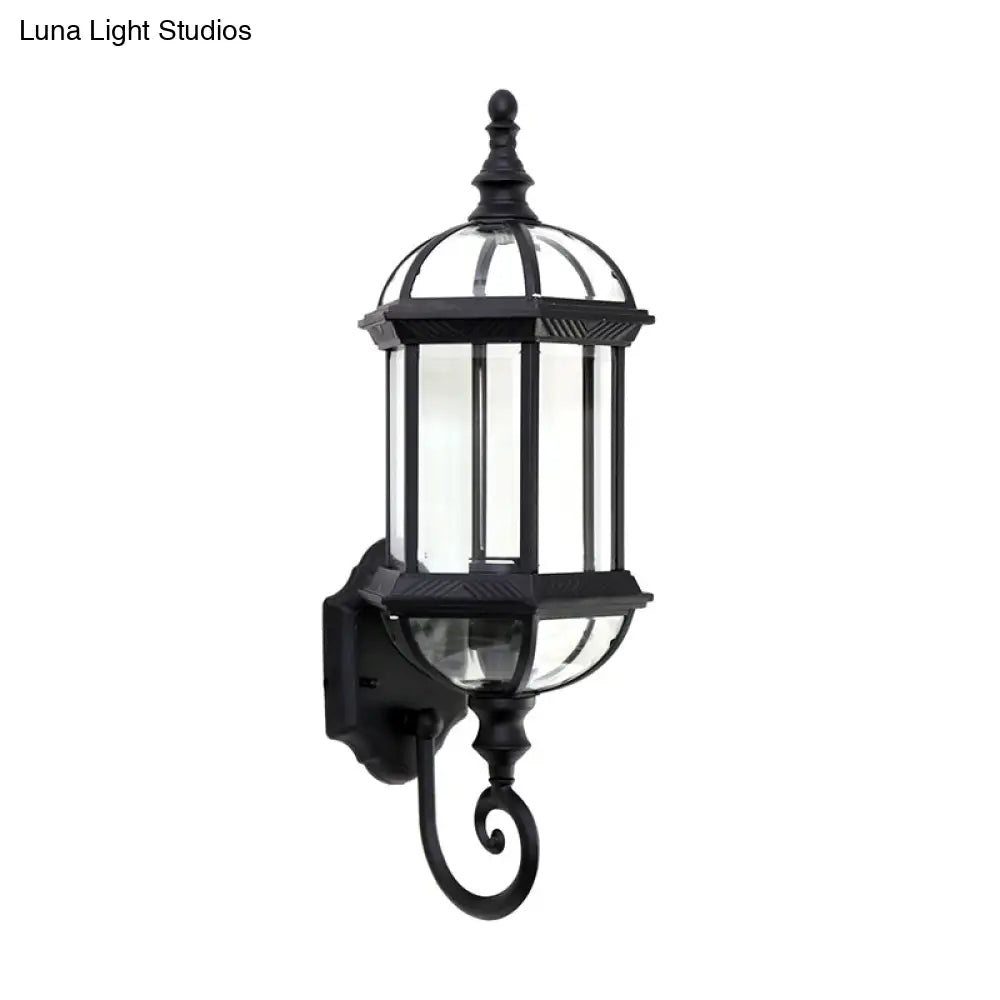 Rustic Clear Glass Wall Lighting - Birdcage Shade 1 Bulb Courtyard Light Fixture