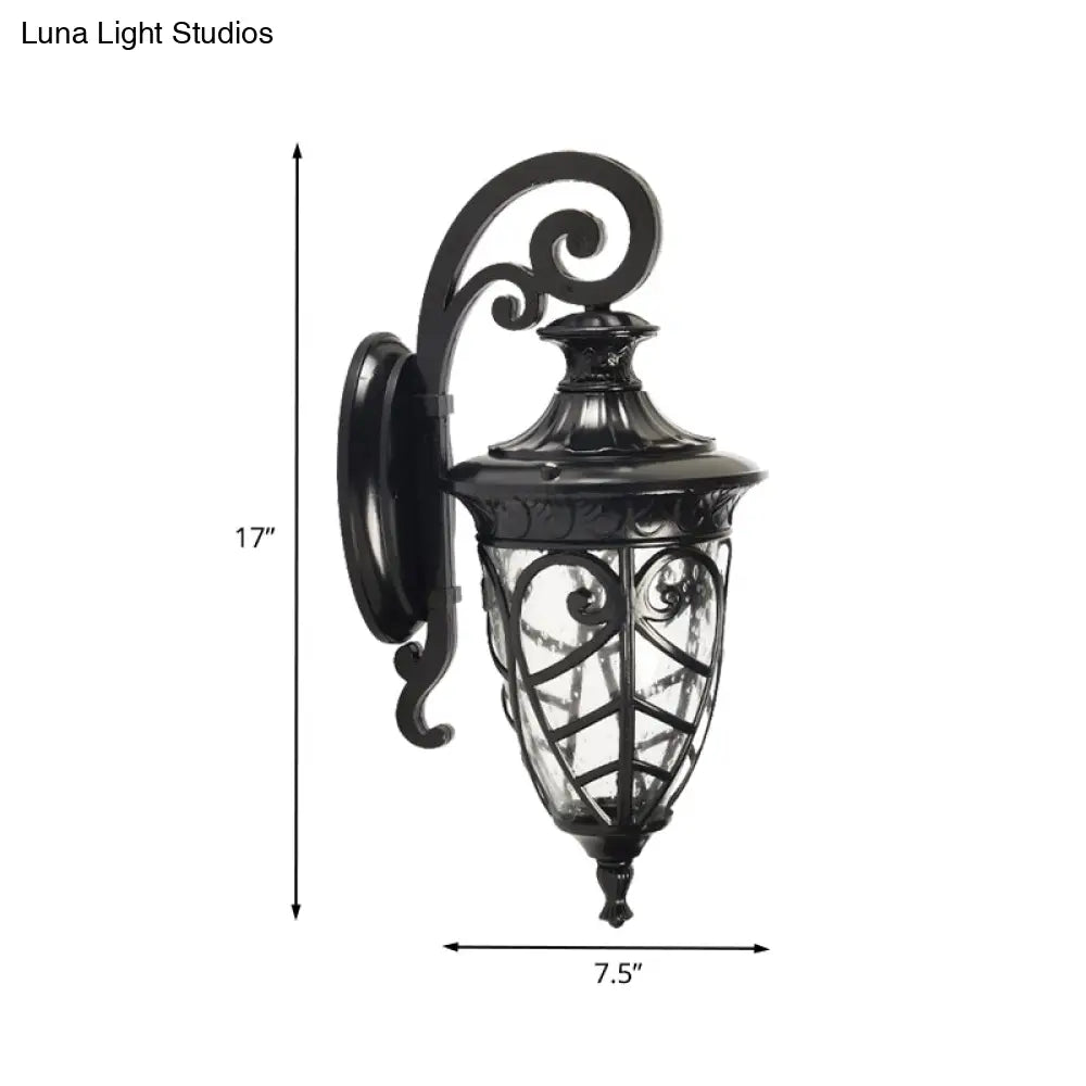 Rustic Clear Seeded Glass Pinecone Wall Sconce Lamp - Black Stylish Lighting Solution