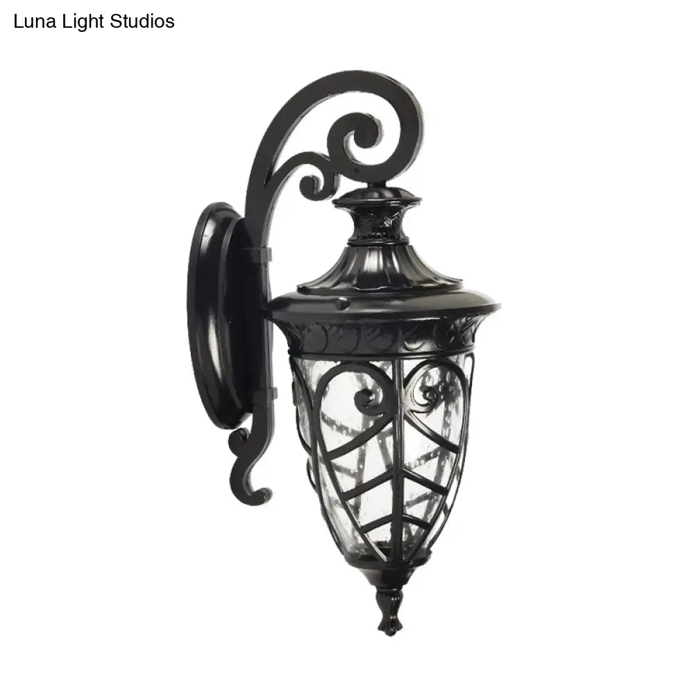 Rustic Clear Seeded Glass Pinecone Wall Sconce Lamp - Black Stylish Lighting Solution