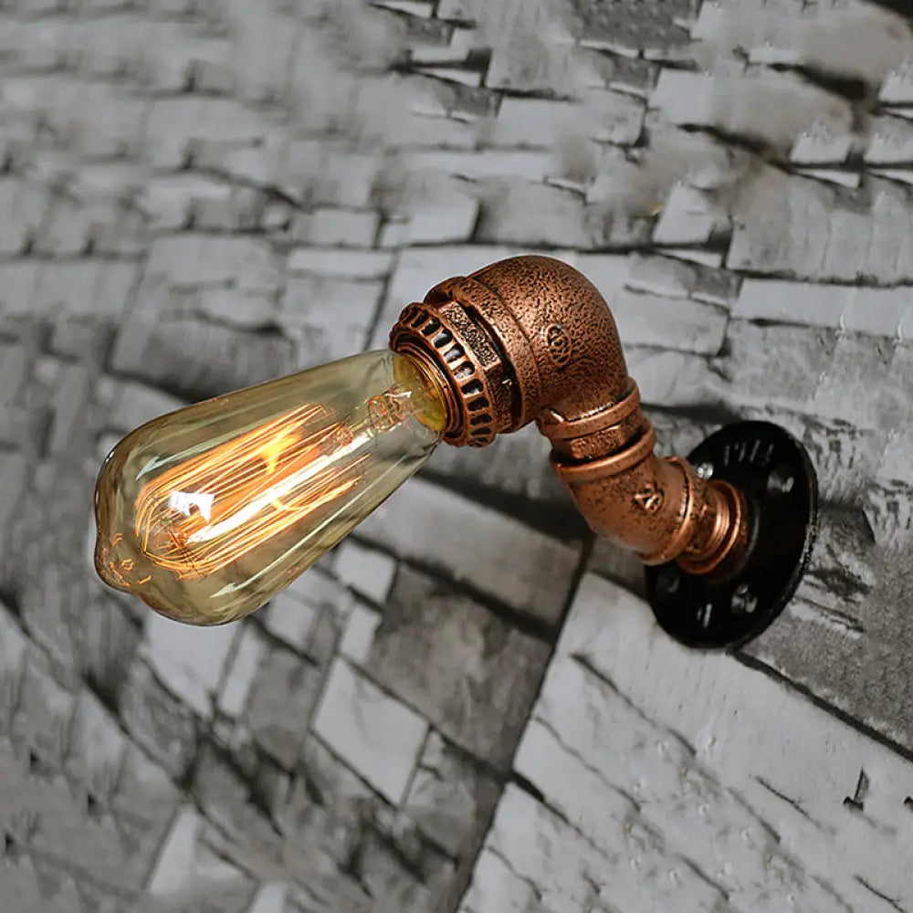 Rustic Copper/Bronze Wrought Iron Sconce Wall Light - Industrial Pipe Design Stairway Lighting (1