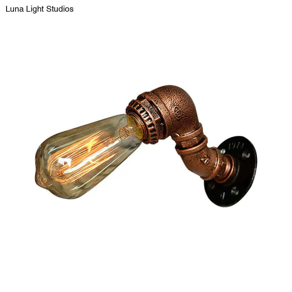 Rustic Copper/Bronze Wrought Iron Sconce Wall Light - Industrial Pipe Design Stairway Lighting (1