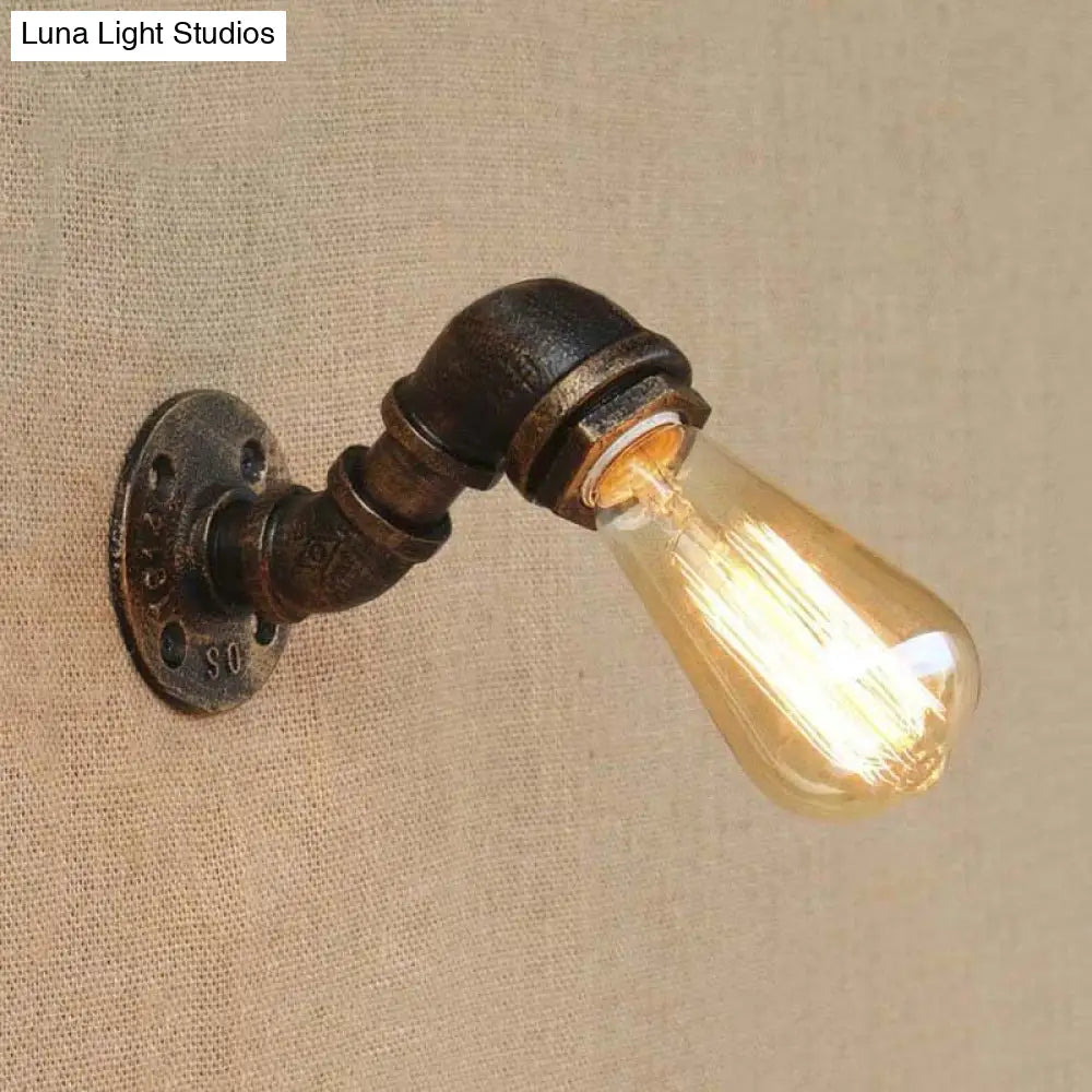 Rustic Copper/Bronze Wrought Iron Sconce Wall Light - Industrial Pipe Design Stairway Lighting (1