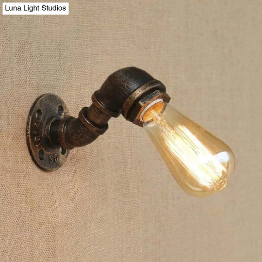 Rustic Copper/Bronze Wrought Iron Sconce Wall Light - Industrial Pipe Design Stairway Lighting (1