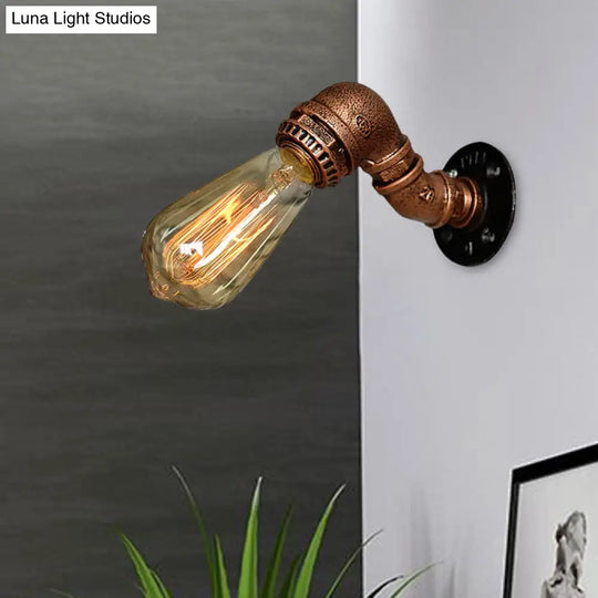 Rustic Copper/Bronze Wrought Iron Sconce Wall Light - Industrial Pipe Design Stairway Lighting (1