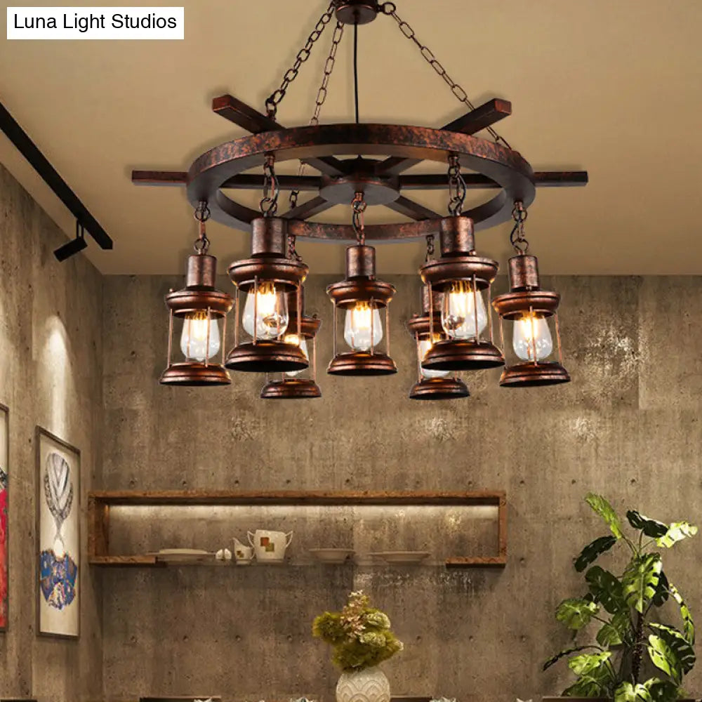 Rustic Copper Kerosene Chandelier Pendant Light Fixture With 5/7 Lights