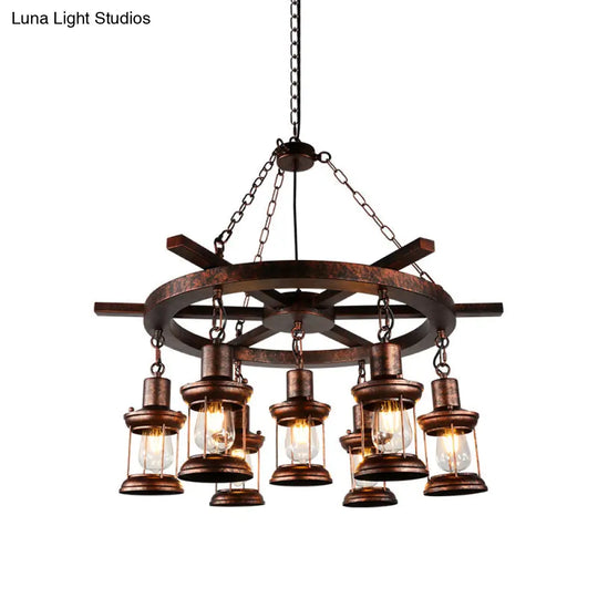 Rustic Copper Kerosene Chandelier Pendant Light Fixture With 5/7 Lights