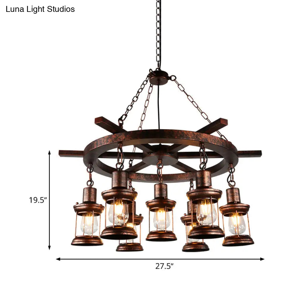 Rustic Copper Kerosene Chandelier Pendant Light Fixture With 5/7 Lights