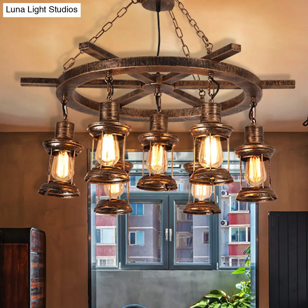 Rustic Copper Kerosene Chandelier Pendant Light Fixture With 5/7 Lights