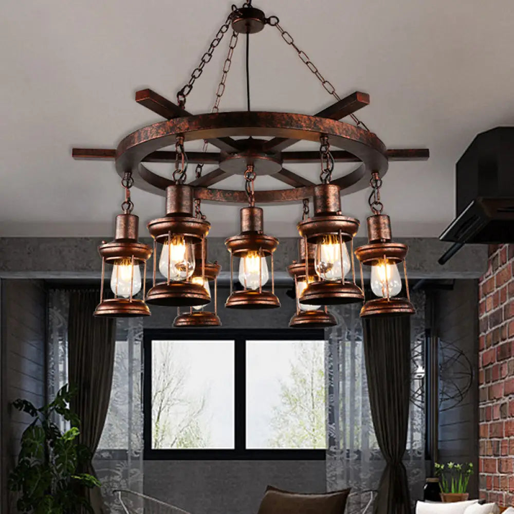 Rustic Copper Kerosene Chandelier Pendant Light Fixture With 5/7 Lights 7 / Weathered