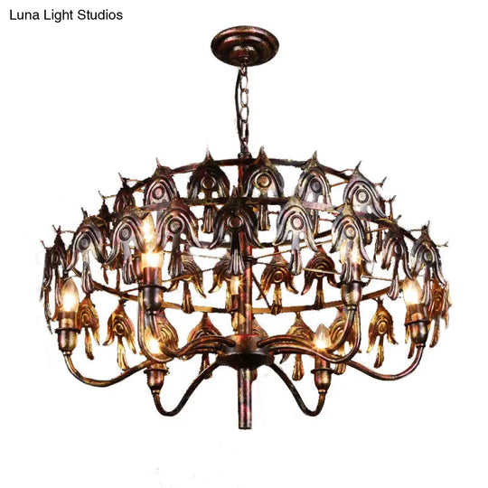 Rustic Copper Pendant Chandelier - 9-Light Country Metal Fixture For Living Room