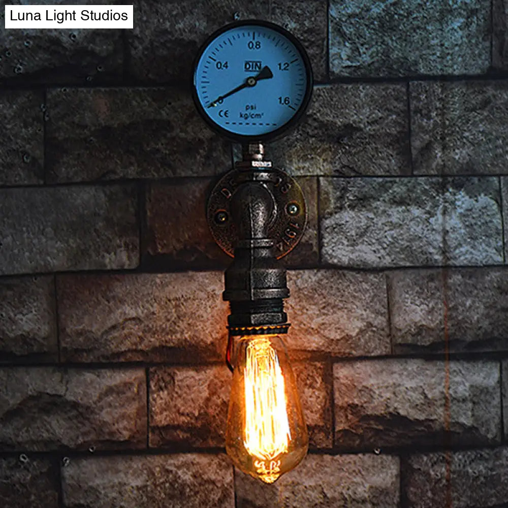 Rustic Copper Piped Wall Lamp - Decorative Gauge/Valve Design 1 Light Living Room Mount