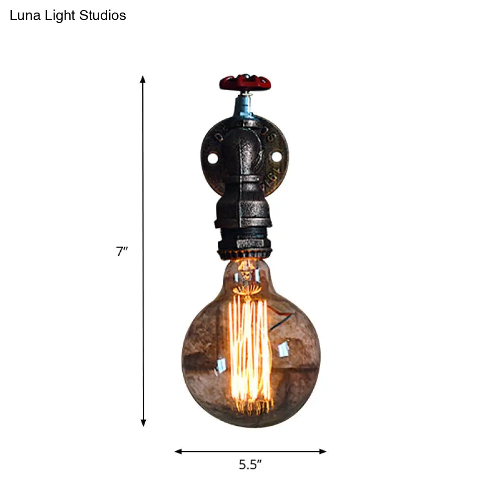 Rustic Copper Piped Wall Lamp - Decorative Gauge/Valve Design 1 Light Living Room Mount