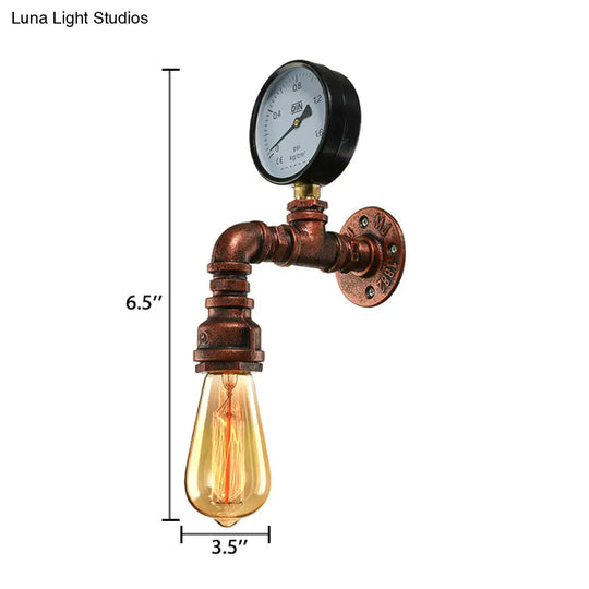 Rustic Copper Piped Wall Lamp - Decorative Gauge/Valve Design 1 Light Living Room Mount